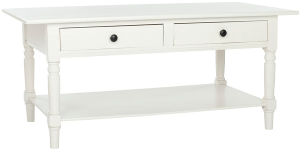 Safavieh Boris Stylish Two-Drawer Coffee Table – Timeless Farmhouse Charm For Rustic Modern Living Rooms Distressed  Cream AMH5706C