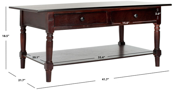 Safavieh Boris Stylish Two-Drawer Coffee Table – Timeless Farmhouse Charm For Rustic Modern Living Rooms Dark Cherry AMH5706D