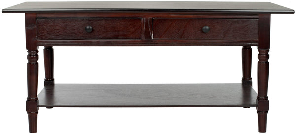 Safavieh Boris Stylish Two-Drawer Coffee Table – Timeless Farmhouse Charm For Rustic Modern Living Rooms Dark Cherry AMH5706D