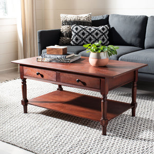 Safavieh Boris Stylish Two-Drawer Coffee Table – Timeless Farmhouse Charm For Rustic Modern Living Rooms Dark Cherry AMH5706D