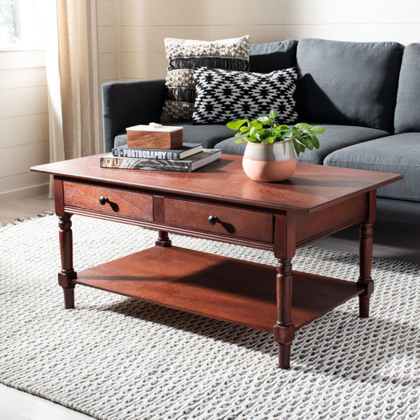 Safavieh Boris Stylish Two-Drawer Coffee Table – Timeless Farmhouse Charm For Rustic Modern Living Rooms Dark Cherry AMH5706D