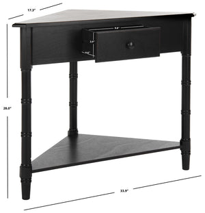 Safavieh Gomez Corner Table With Storage Drawer - Sleek, Space-Saving Design For Modern Living Spaces Distressed  Black AMH5709B
