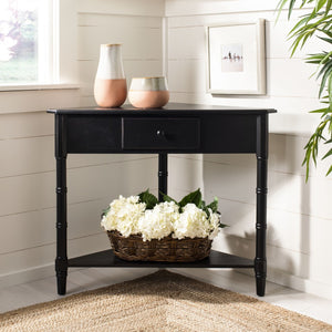 Safavieh Gomez Corner Table With Storage Drawer - Sleek, Space-Saving Design For Modern Living Spaces Distressed  Black AMH5709B