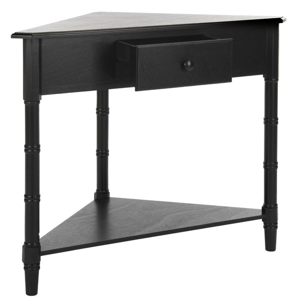Safavieh Gomez Corner Table With Storage Drawer - Sleek, Space-Saving Design For Modern Living Spaces Distressed  Black AMH5709B