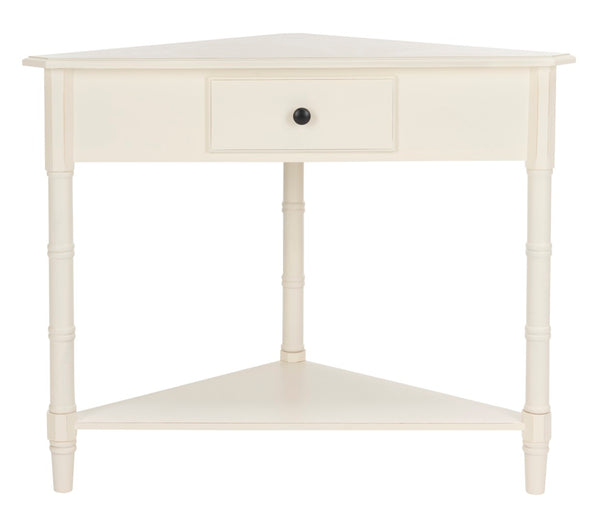 Safavieh Gomez Corner Table With Storage Drawer - Sleek, Space-Saving Design For Modern Living Spaces Distressed  Cream AMH5709C
