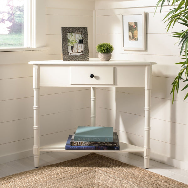 Safavieh Gomez Corner Table With Storage Drawer - Sleek, Space-Saving Design For Modern Living Spaces Distressed  Cream AMH5709C
