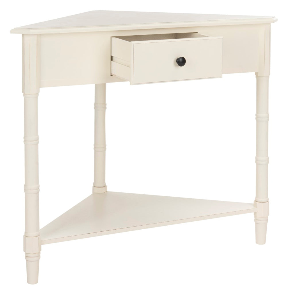 Safavieh Gomez Corner Table With Storage Drawer - Sleek, Space-Saving Design For Modern Living Spaces Distressed  Cream AMH5709C