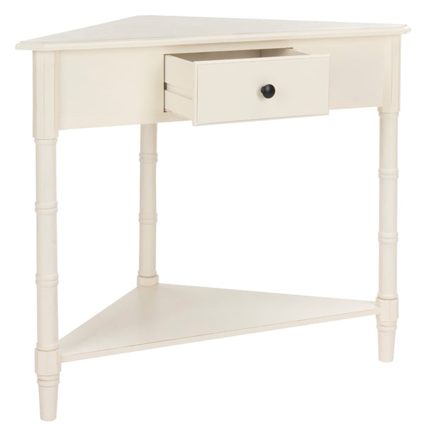 Safavieh Gomez Corner Table With Storage Drawer - Sleek, Space-Saving Design For Modern Living Spaces Distressed  Cream AMH5709C