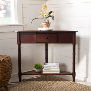 Safavieh Gomez Corner Table With Storage Drawer - Sleek, Space-Saving Design For Modern Living Spaces Dark Cherry AMH5709D