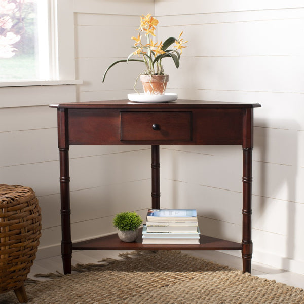 Safavieh Gomez Corner Table With Storage Drawer - Sleek, Space-Saving Design For Modern Living Spaces Dark Cherry AMH5709D