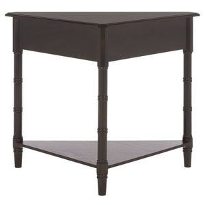 Gomez Compact Corner Table With Drawer And Shelf, Triangular Space-Saving Design For Small Rooms