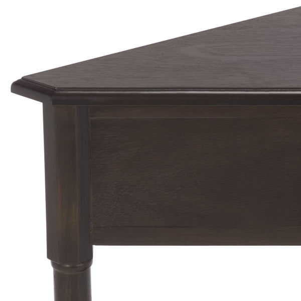 Gomez Compact Corner Table With Drawer And Shelf, Triangular Space-Saving Design For Small Rooms