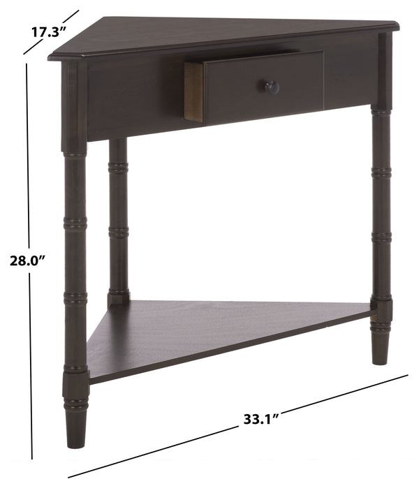 Gomez Compact Corner Table With Drawer And Shelf, Triangular Space-Saving Design For Small Rooms