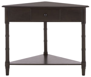 Gomez Compact Corner Table With Drawer And Shelf, Triangular Space-Saving Design For Small Rooms