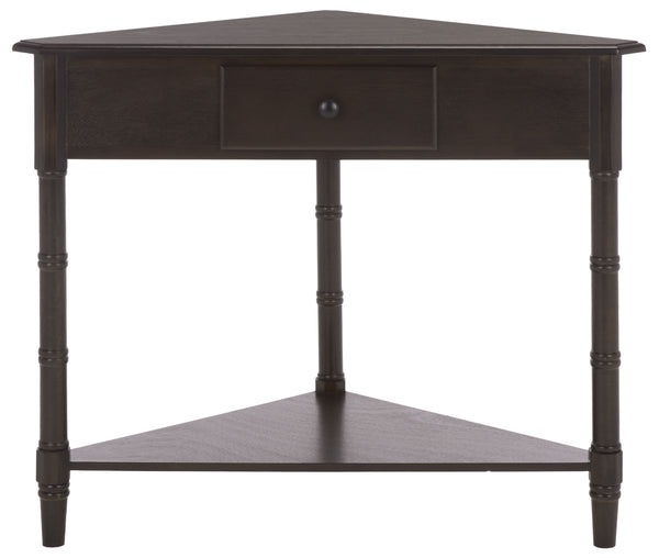 Gomez Compact Corner Table With Drawer And Shelf, Triangular Space-Saving Design For Small Rooms