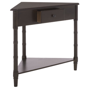 Gomez Compact Corner Table With Drawer And Shelf, Triangular Space-Saving Design For Small Rooms