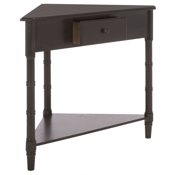 Gomez Compact Corner Table With Drawer And Shelf, Triangular Space-Saving Design For Small Rooms