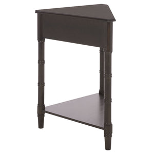 Gomez Compact Corner Table With Drawer And Shelf, Triangular Space-Saving Design For Small Rooms