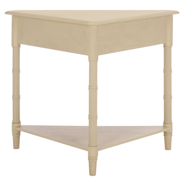 Gomez Compact Corner Table With Drawer And Shelf, Triangular Space-Saving Design For Small Rooms