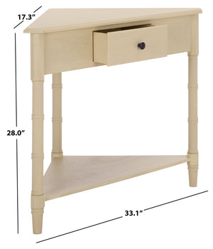 Gomez Compact Corner Table With Drawer And Shelf, Triangular Space-Saving Design For Small Rooms