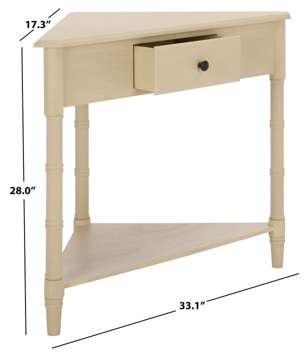 Gomez Compact Corner Table With Drawer And Shelf, Triangular Space-Saving Design For Small Rooms