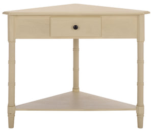 Gomez Compact Corner Table With Drawer And Shelf, Triangular Space-Saving Design For Small Rooms