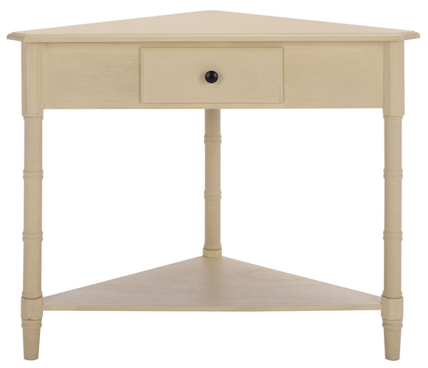 Gomez Compact Corner Table With Drawer And Shelf, Triangular Space-Saving Design For Small Rooms