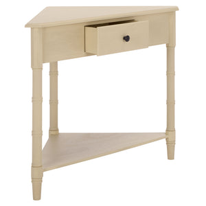 Gomez Compact Corner Table With Drawer And Shelf, Triangular Space-Saving Design For Small Rooms
