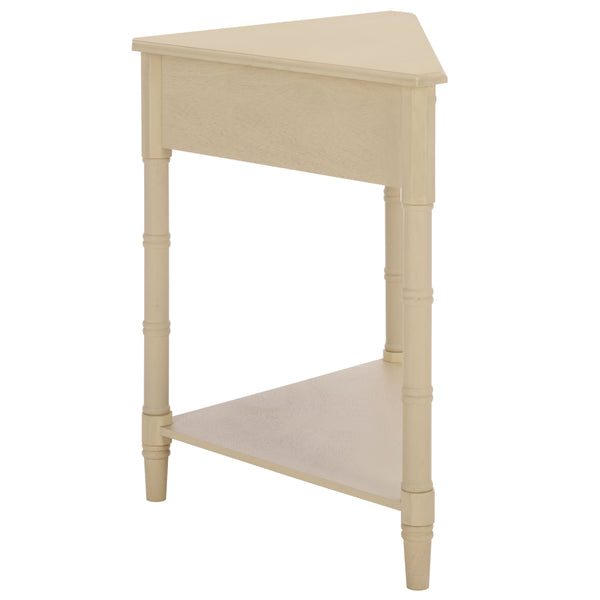 Gomez Compact Corner Table With Drawer And Shelf, Triangular Space-Saving Design For Small Rooms