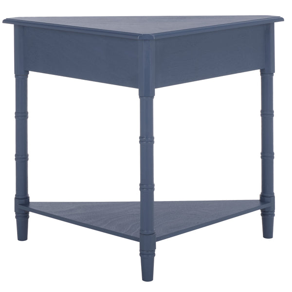 Gomez Compact Corner Table With Drawer And Shelf, Triangular Space-Saving Design For Small Rooms