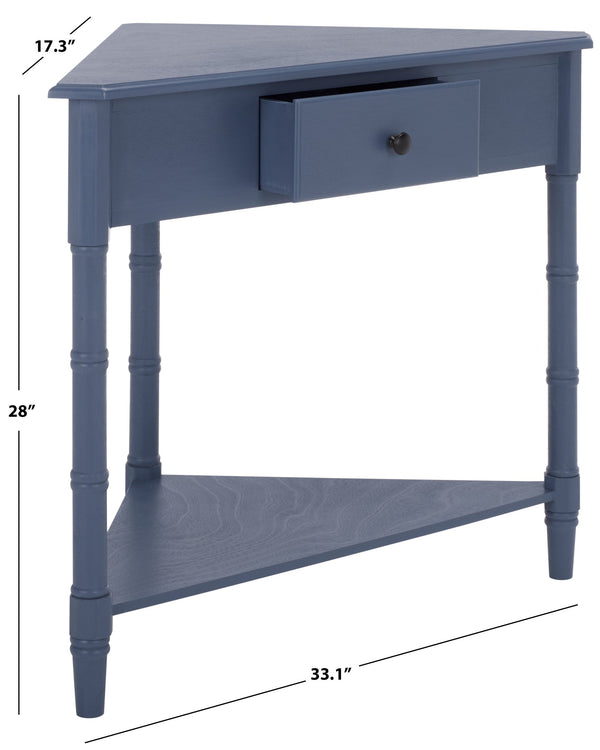 Gomez Compact Corner Table With Drawer And Shelf, Triangular Space-Saving Design For Small Rooms