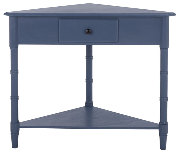 Gomez Compact Corner Table With Drawer And Shelf, Triangular Space-Saving Design For Small Rooms