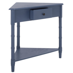 Gomez Compact Corner Table With Drawer And Shelf, Triangular Space-Saving Design For Small Rooms