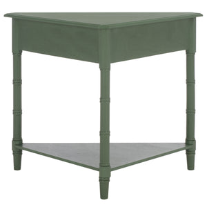 Gomez Compact Corner Table With Drawer And Shelf, Triangular Space-Saving Design For Small Rooms