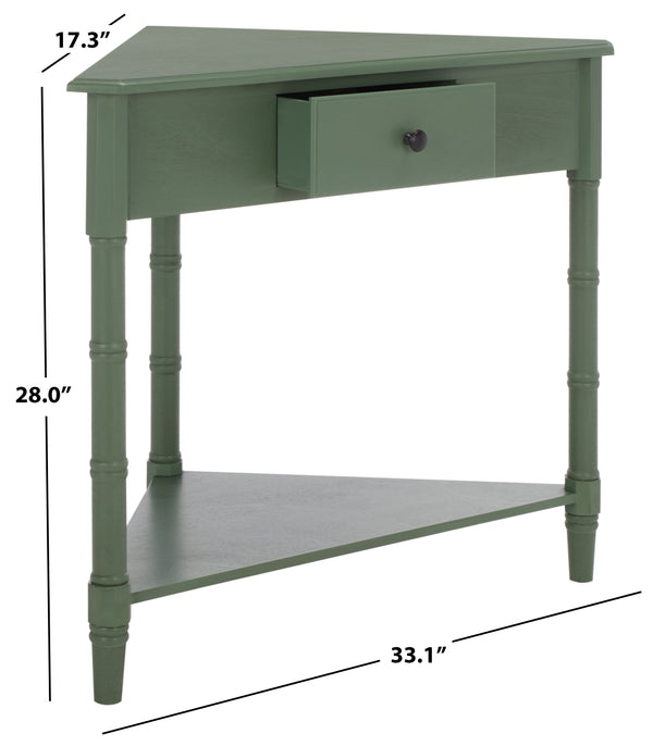 Gomez Compact Corner Table With Drawer And Shelf, Triangular Space-Saving Design For Small Rooms