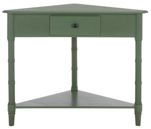 Gomez Compact Corner Table With Drawer And Shelf, Triangular Space-Saving Design For Small Rooms