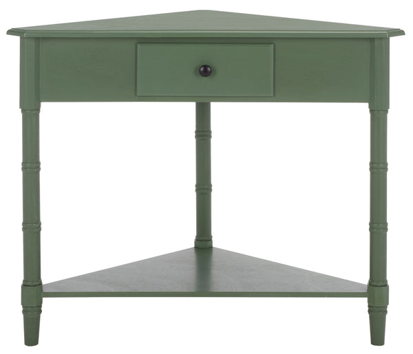 Gomez Compact Corner Table With Drawer And Shelf, Triangular Space-Saving Design For Small Rooms