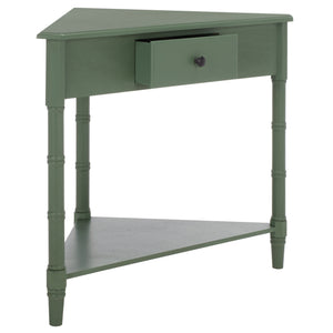 Gomez Compact Corner Table With Drawer And Shelf, Triangular Space-Saving Design For Small Rooms