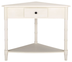 Gomez Compact Corner Table With Drawer And Shelf, Triangular Space-Saving Design For Small Rooms