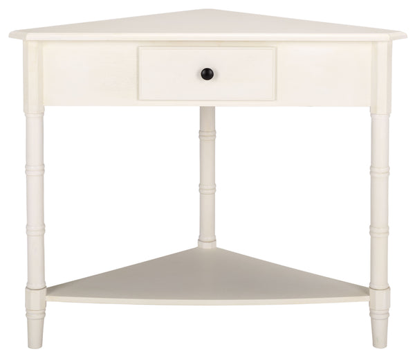 Gomez Compact Corner Table With Drawer And Shelf, Triangular Space-Saving Design For Small Rooms