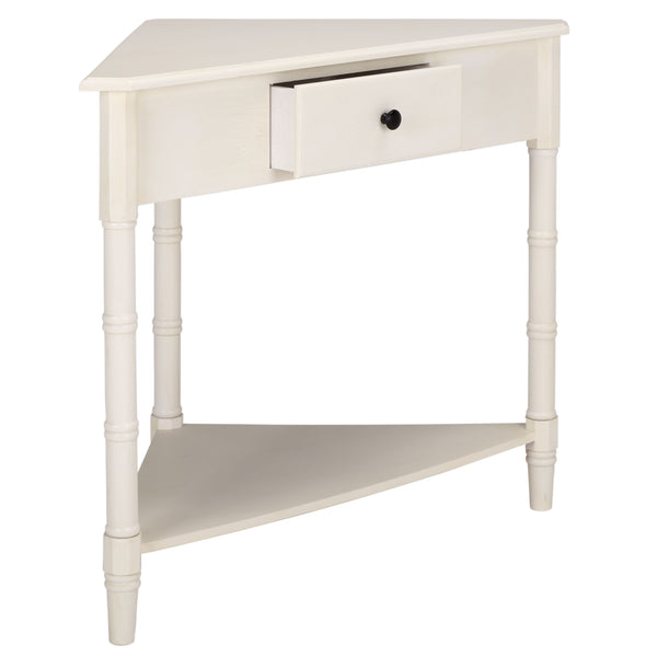 Gomez Compact Corner Table With Drawer And Shelf, Triangular Space-Saving Design For Small Rooms
