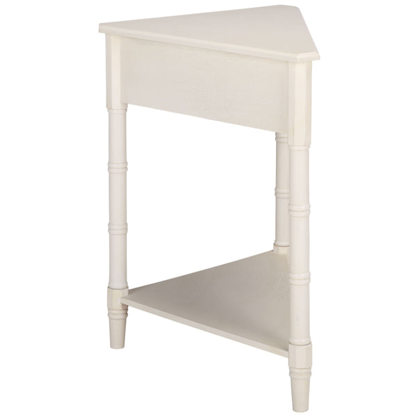 Gomez Compact Corner Table With Drawer And Shelf, Triangular Space-Saving Design For Small Rooms