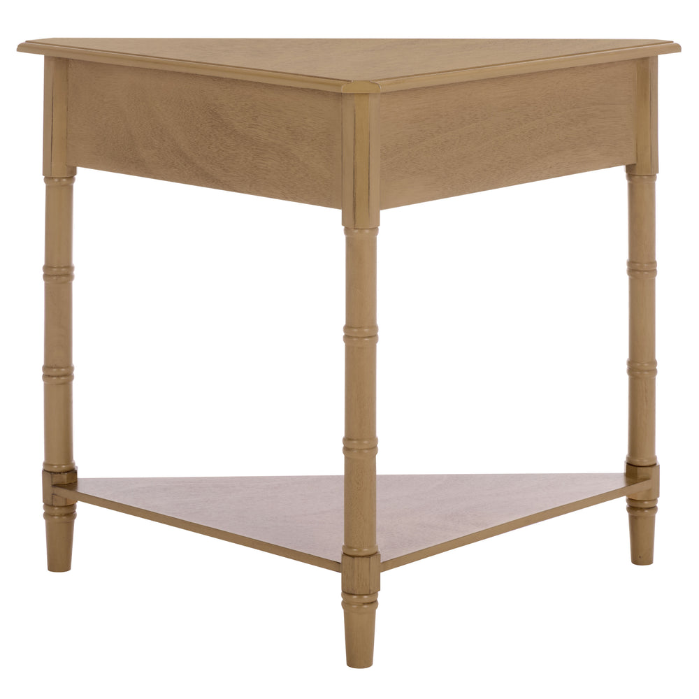 Gomez Compact Corner Table With Drawer And Shelf, Triangular Space-Saving Design For Small Rooms