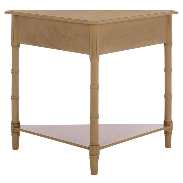 Gomez Compact Corner Table With Drawer And Shelf, Triangular Space-Saving Design For Small Rooms