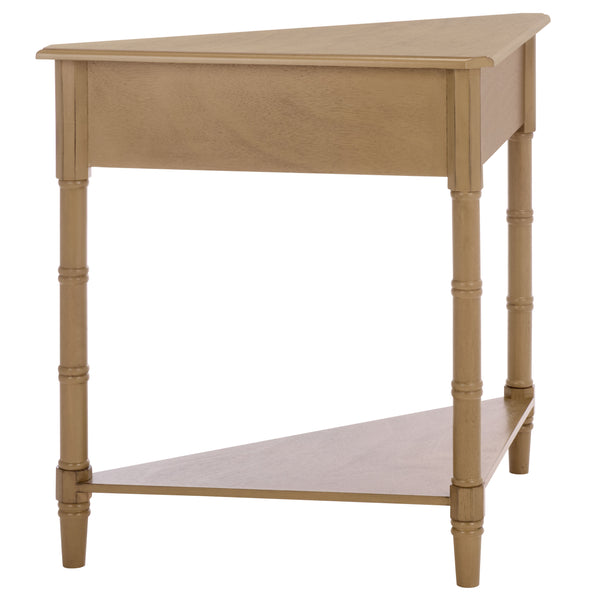 Gomez Compact Corner Table With Drawer And Shelf, Triangular Space-Saving Design For Small Rooms