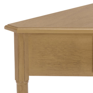 Gomez Compact Corner Table With Drawer And Shelf, Triangular Space-Saving Design For Small Rooms