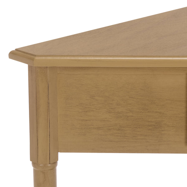 Gomez Compact Corner Table With Drawer And Shelf, Triangular Space-Saving Design For Small Rooms