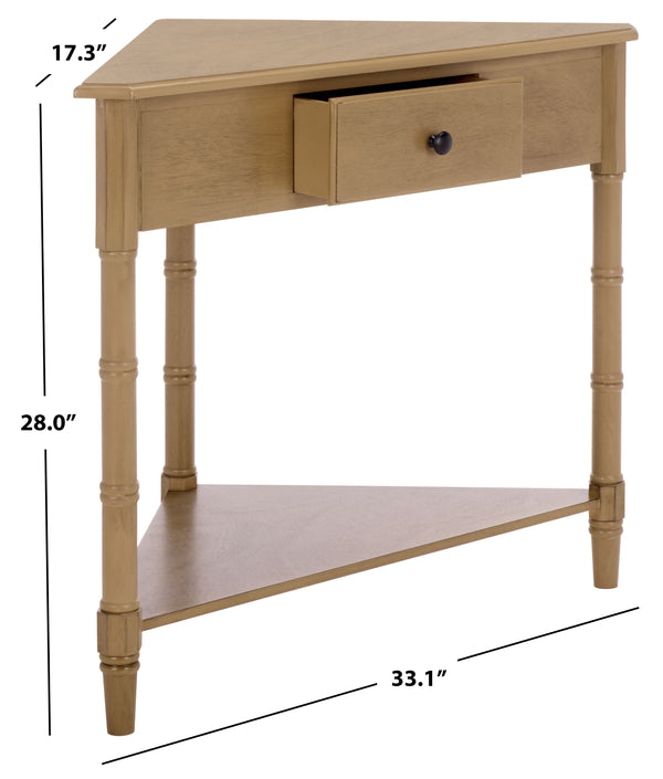 Gomez Compact Corner Table With Drawer And Shelf, Triangular Space-Saving Design For Small Rooms