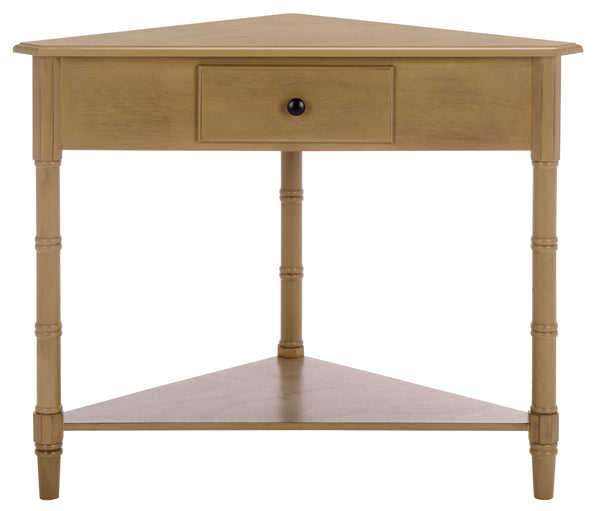 Gomez Compact Corner Table With Drawer And Shelf, Triangular Space-Saving Design For Small Rooms