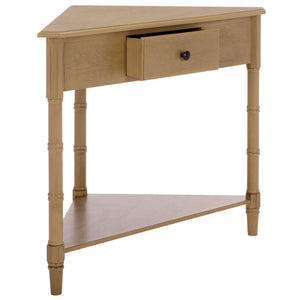 Gomez Compact Corner Table With Drawer And Shelf, Triangular Space-Saving Design For Small Rooms